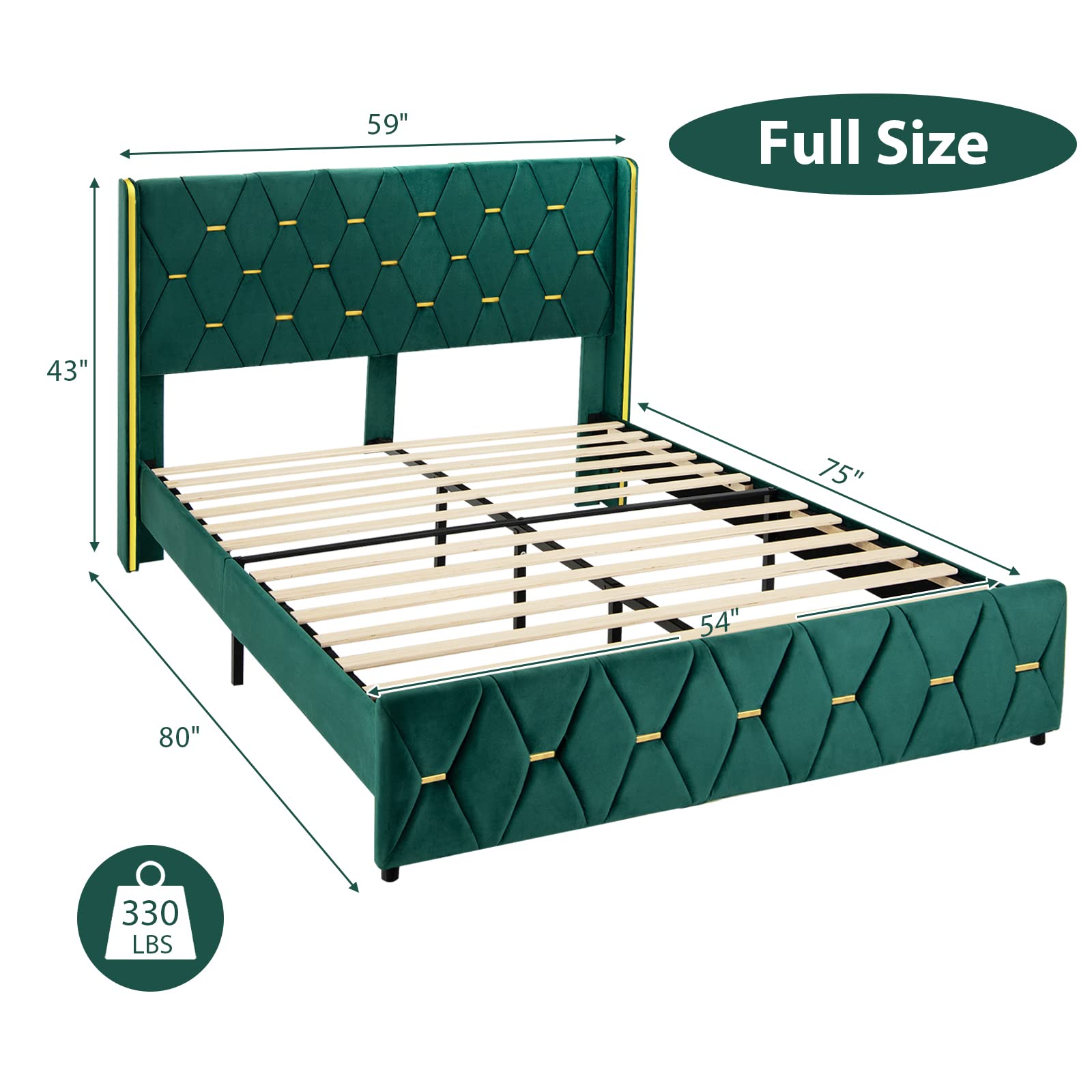 Giantex Upholstered Platform Bed Frame, Full Size Bed with Adjustable Headboard & Wooden Slat Support