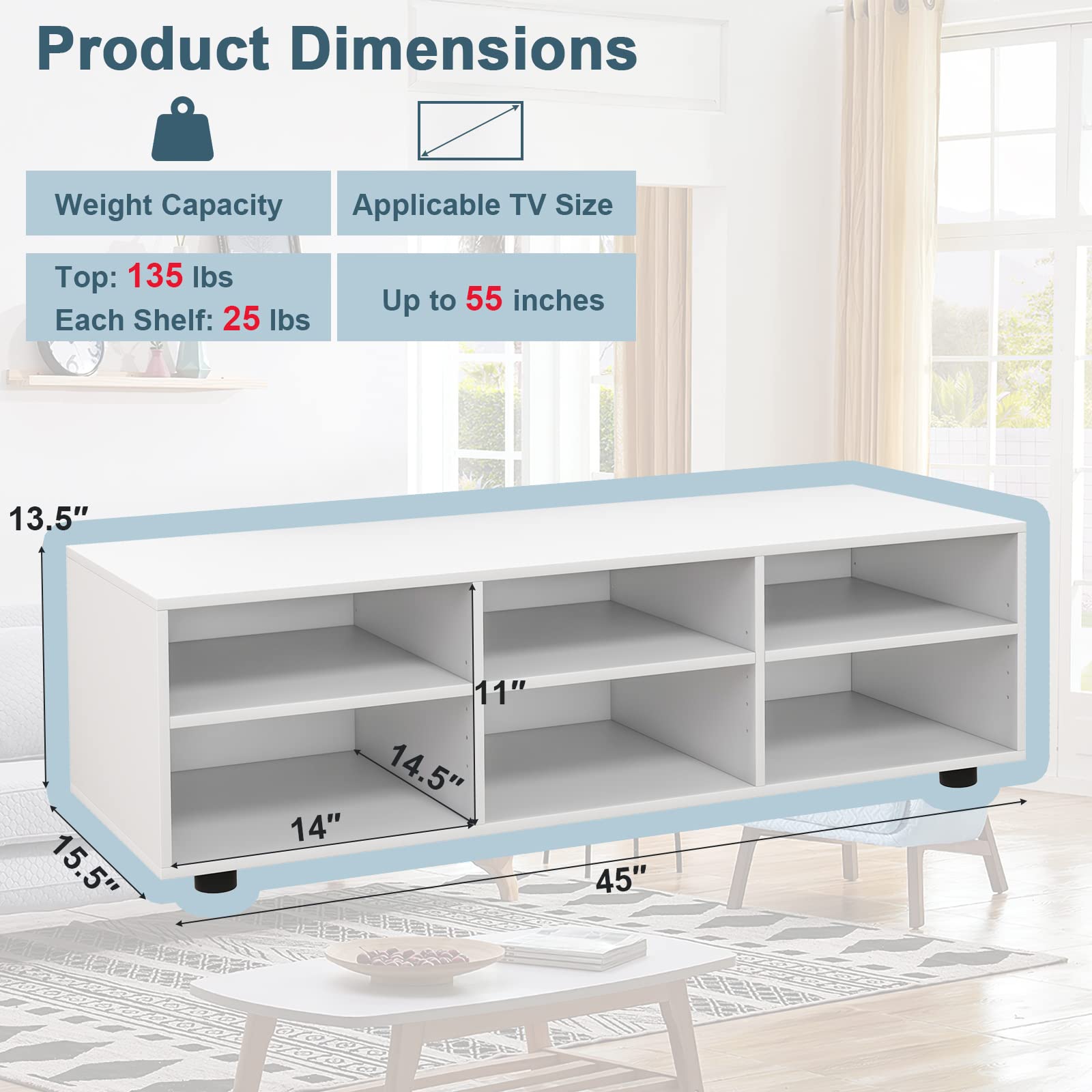 Giantex TV Stand with Cube Storage - TV Console Cabinet w/ 6 Open Compartments