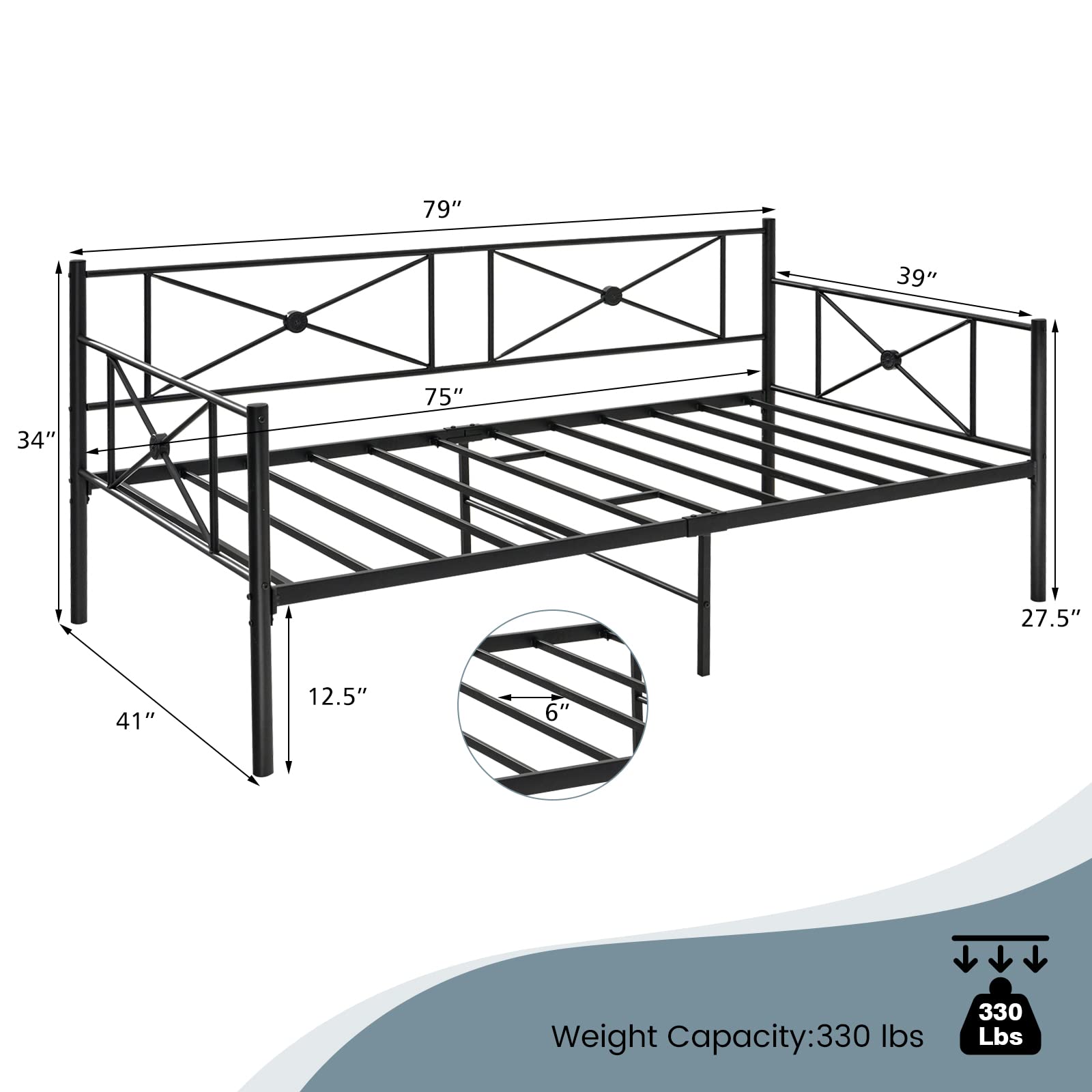 Giantex Metal Daybed Frame Twin Size, for Living Room Bedroom Guest Room, Easy Assembly, Black & White