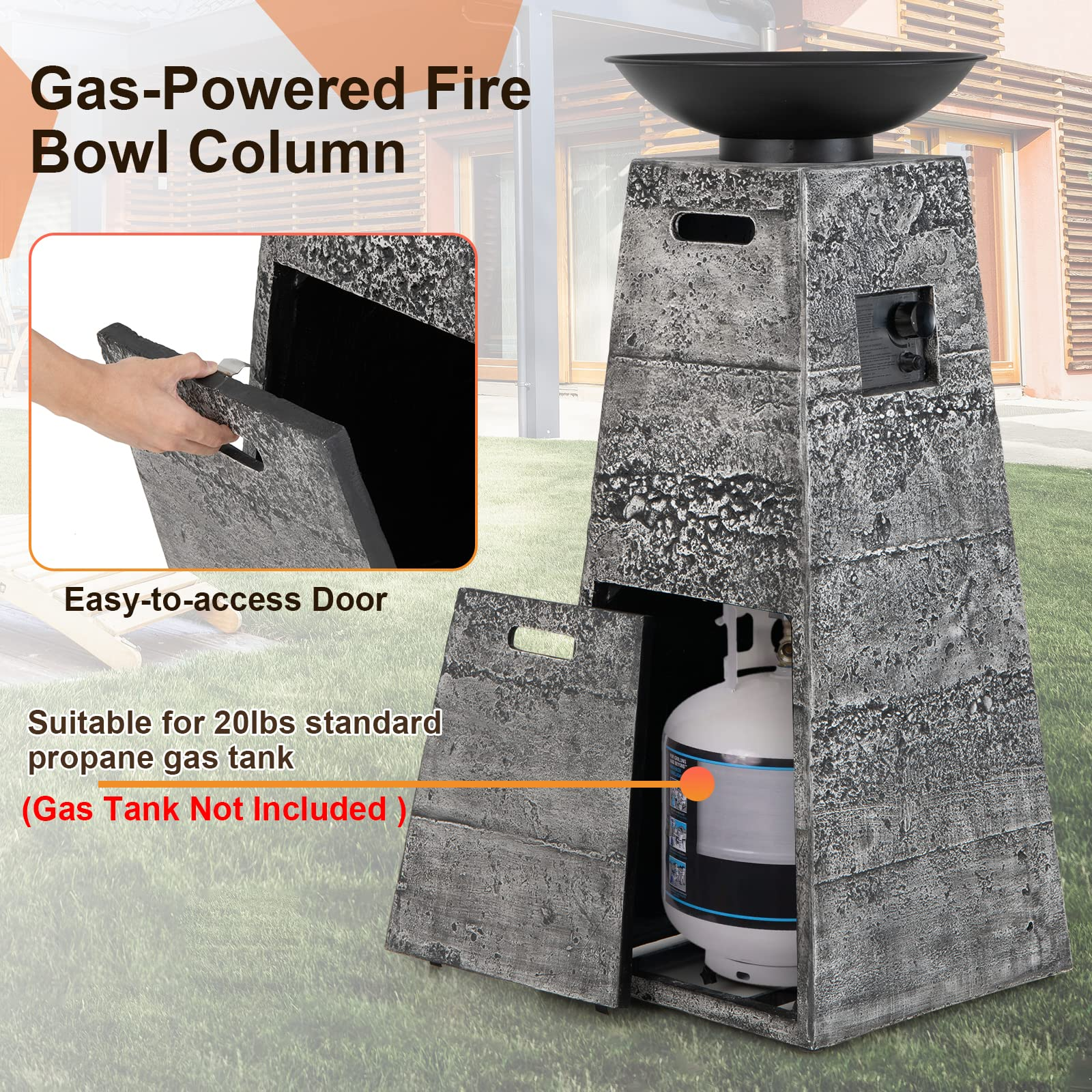 Giantex Outdoor Propane Fire Pit - 48 Inch Propane Fire Bowl Column with Lava Rocks & PVC Cover, 30,000 BTU Heat Output