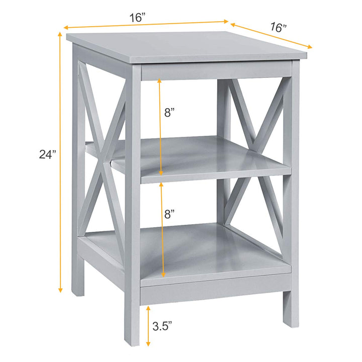 Nightstand 3-Tier X-Design W/Storage Shelves and Stable Structure Storage Organizer Display Sofa Side Table