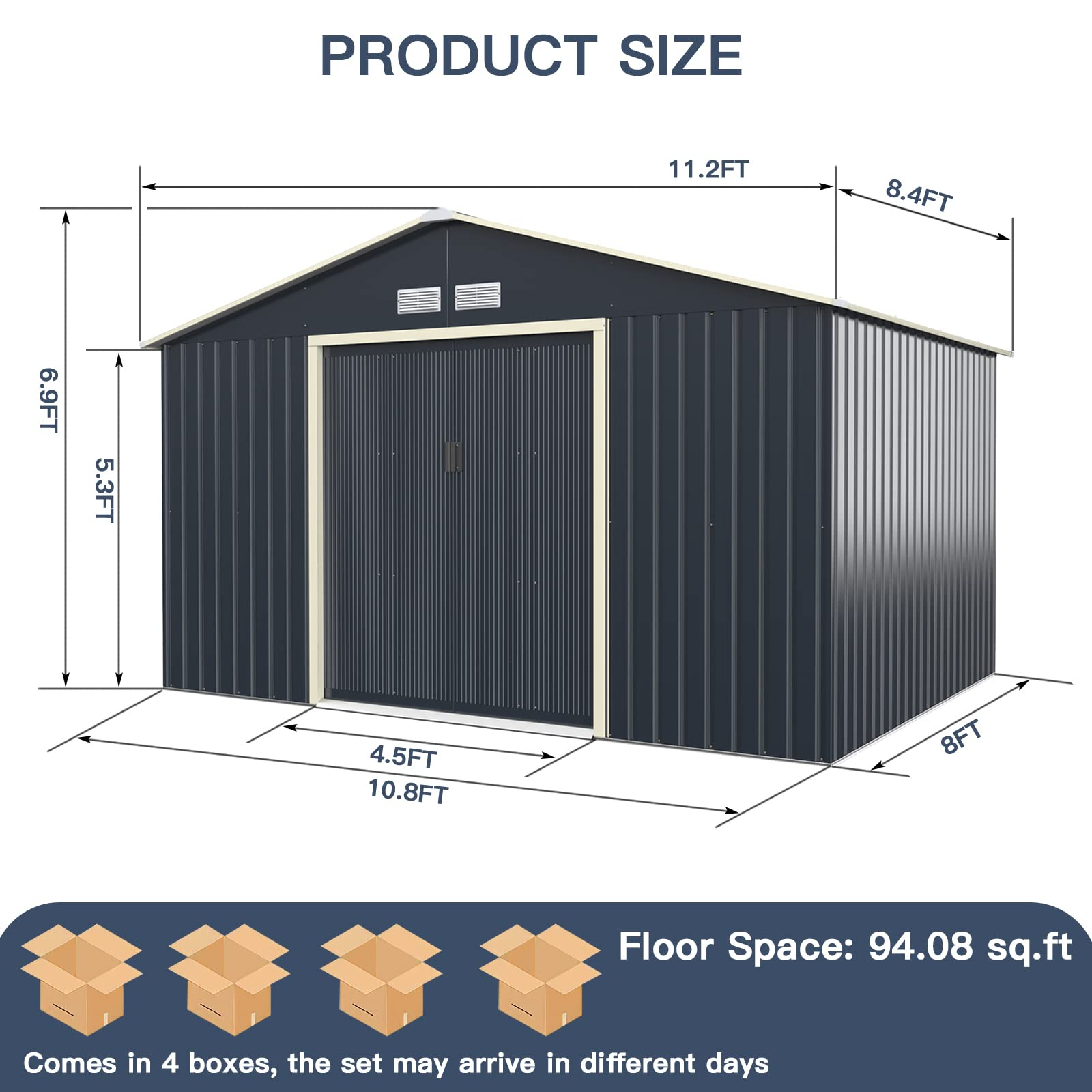 Outdoor Storage Shed with Double Sliding Door