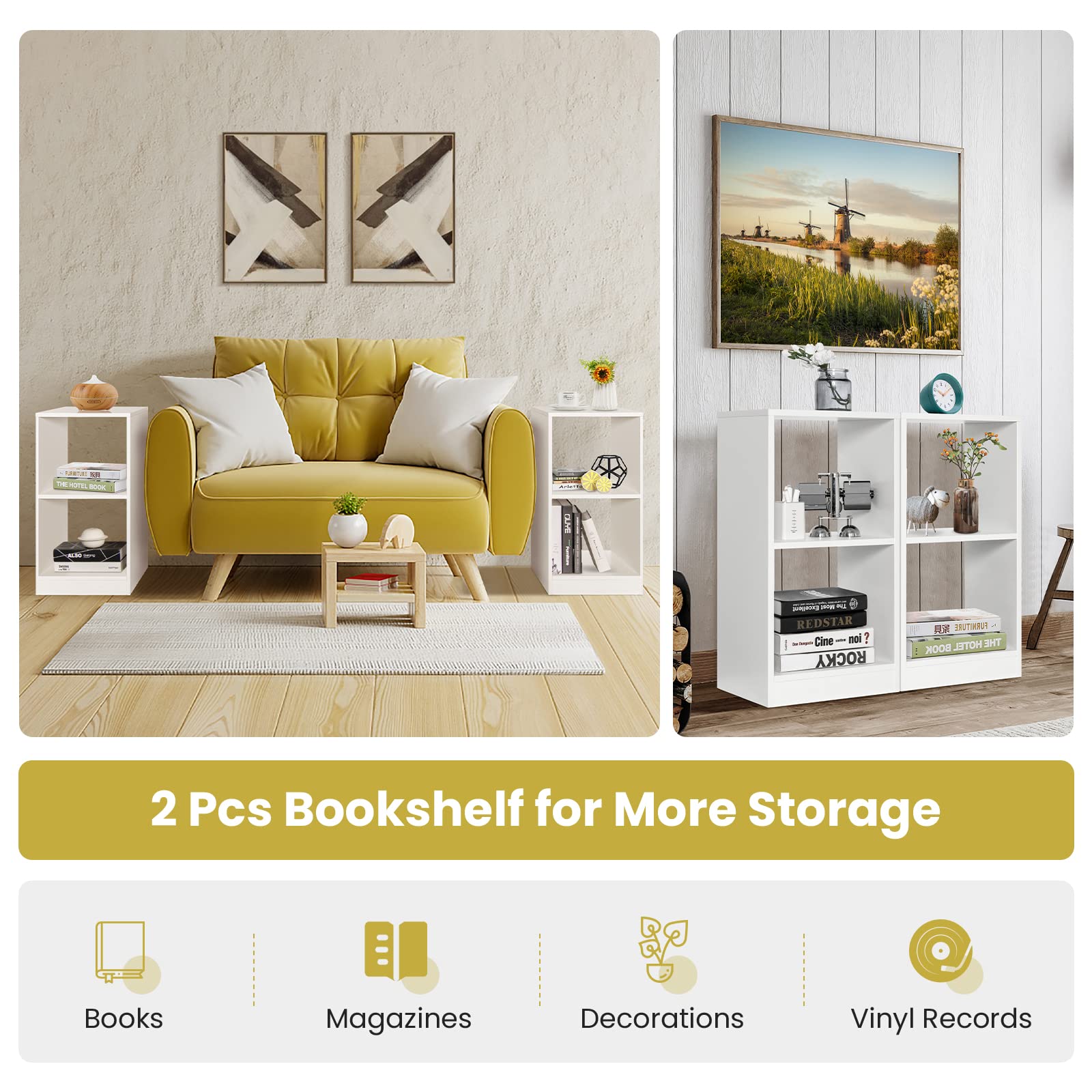 Giantex 2-Pcs 2-Tier White Bookshelf