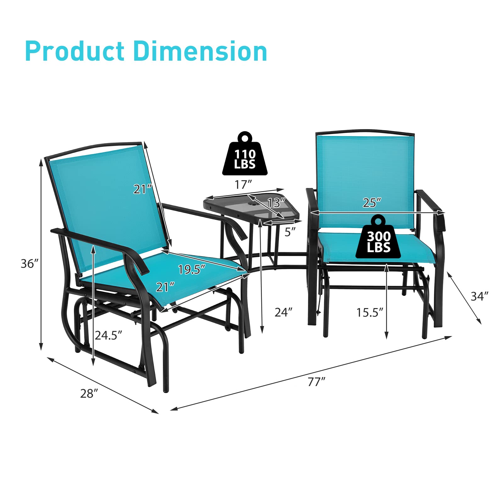 Giantex Outdoor Glider Chairs with Table & Umbrella Hole
