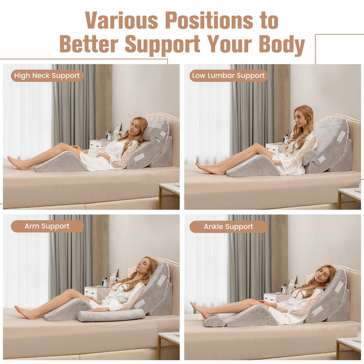Giantex 4PCS Orthopedic Bed Wedge Pillow Set, Post Surgery Memory Foam Pillows for Sleeping(Grey)