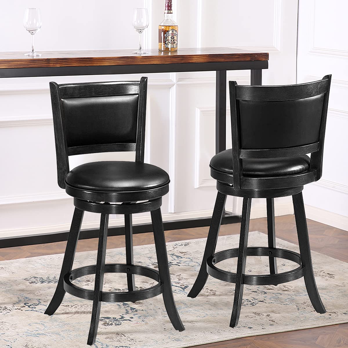 Giantex Accent Wooden Swivel Back Counter Height Bar Stool, Fabric Upholstered Design
