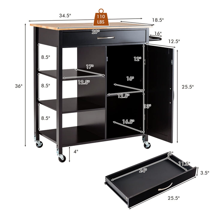 Giantex Kitchen Island - Mobile Kitchen Cart on Wheels, 1-Door Storage Cabinet, Large Drawer, 3 Tier Shelves