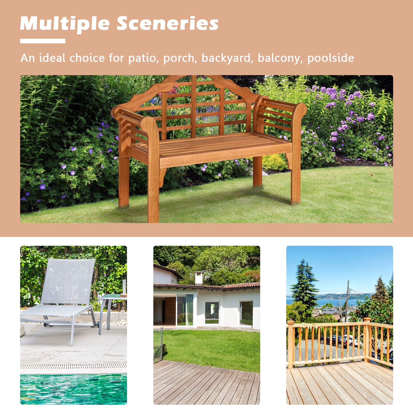 4 Ft Foldable Eucalyptus Garden Bench (Teak) - Giantex
