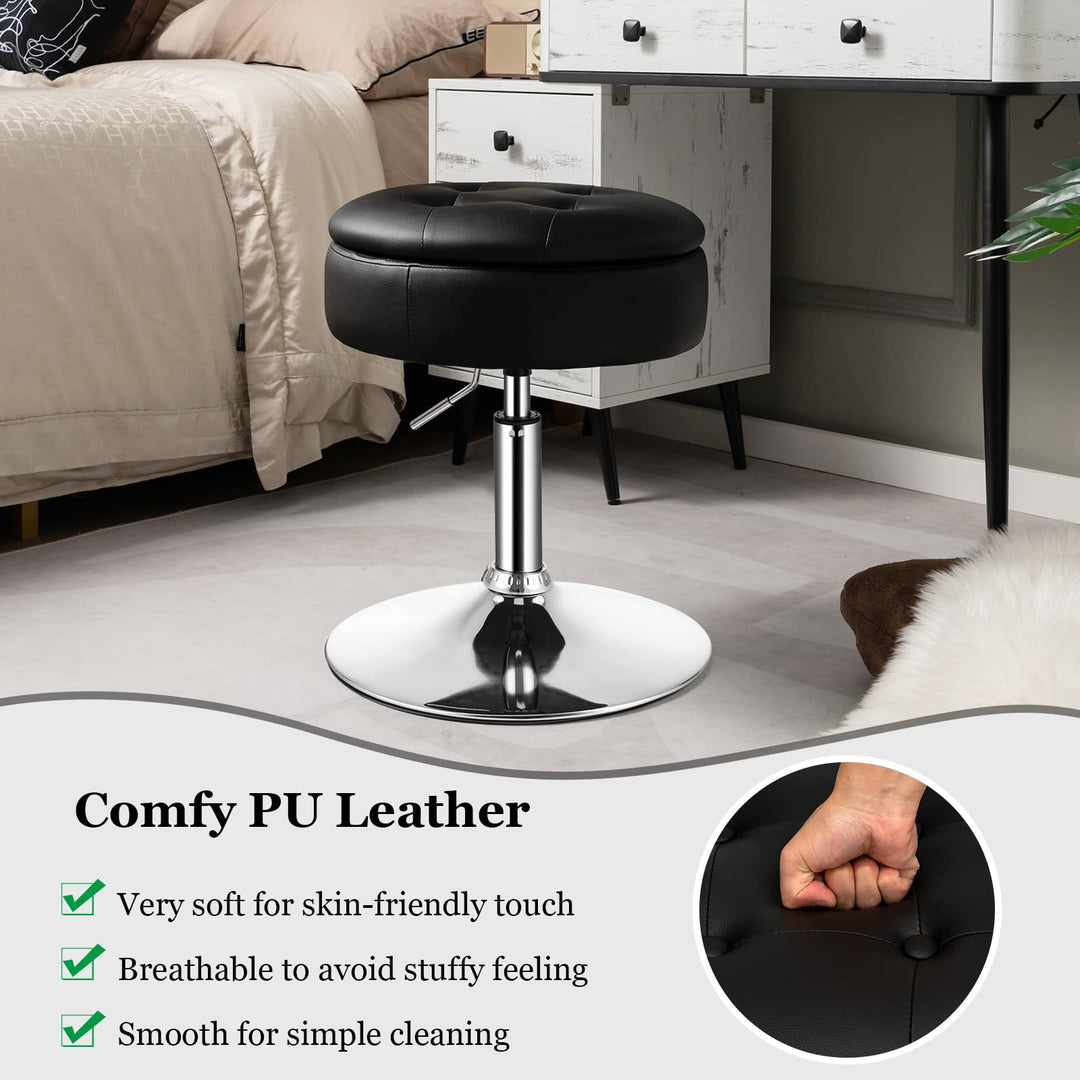 Giantex Adjustable Swivel Vanity Stool - 360° Swivel 20’’-26’’ Height Adjustable Tufted Round Storage Ottoman