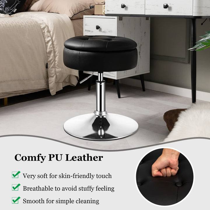 Giantex Adjustable Swivel Vanity Stool - 360° Swivel 20’’-26’’ Height Adjustable Tufted Round Storage Ottoman