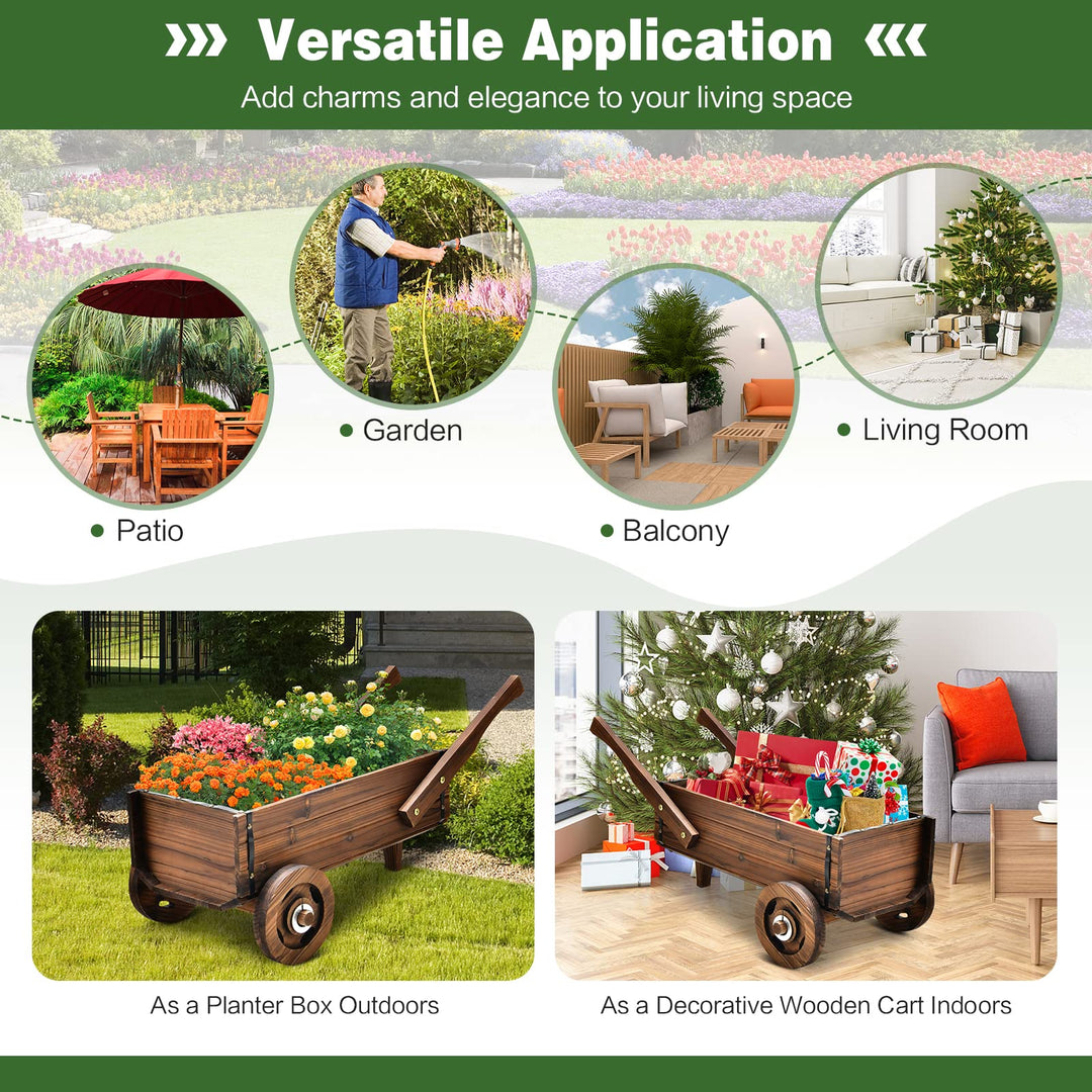 Giantex Wooden Wagon Planter Box, Decorative Wagon Cart with Wheels, Handles