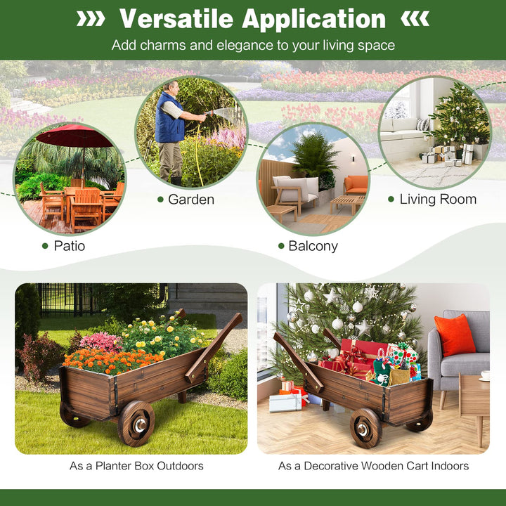 Giantex Wooden Wagon Planter Box, Decorative Wagon Cart with Wheels, Handles