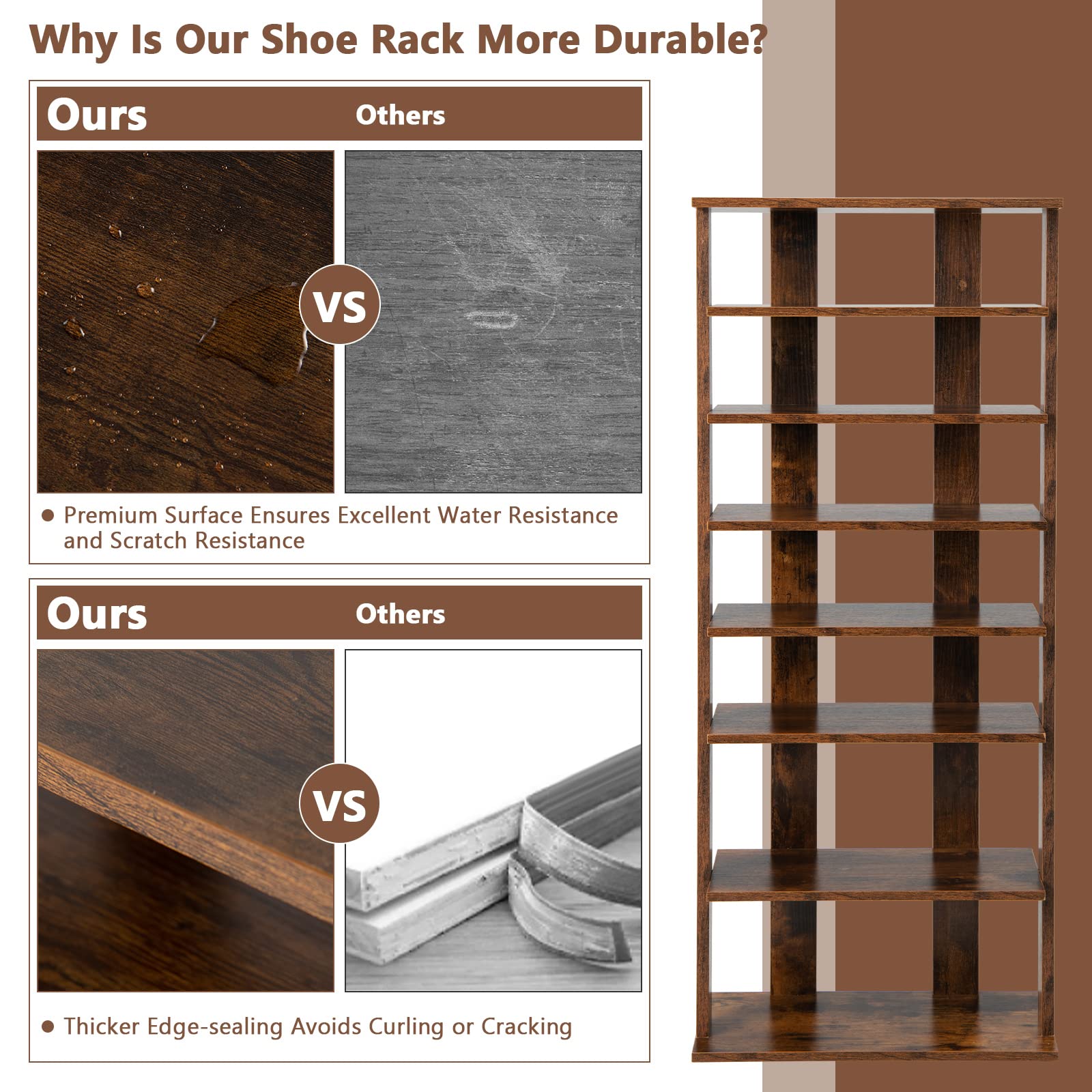 Giantex 7-Tier Wooden Shoe Rack, Double Row Shoe Organizer for 14 Pairs, Customizable Height