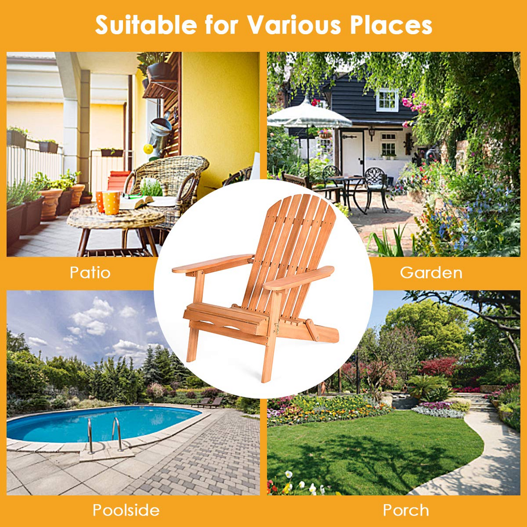 Giantex Adirondack Chair Wooden and Foldable Outdoor Lounger Chair 34"X28"X35.5"