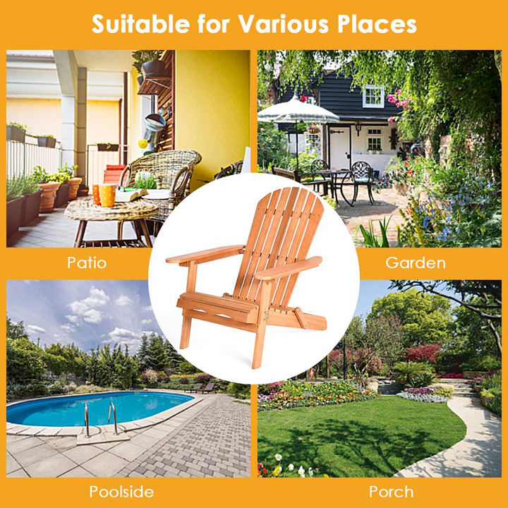 Giantex Adirondack Chair Wooden and Foldable Outdoor Lounger Chair 34"X28"X35.5"