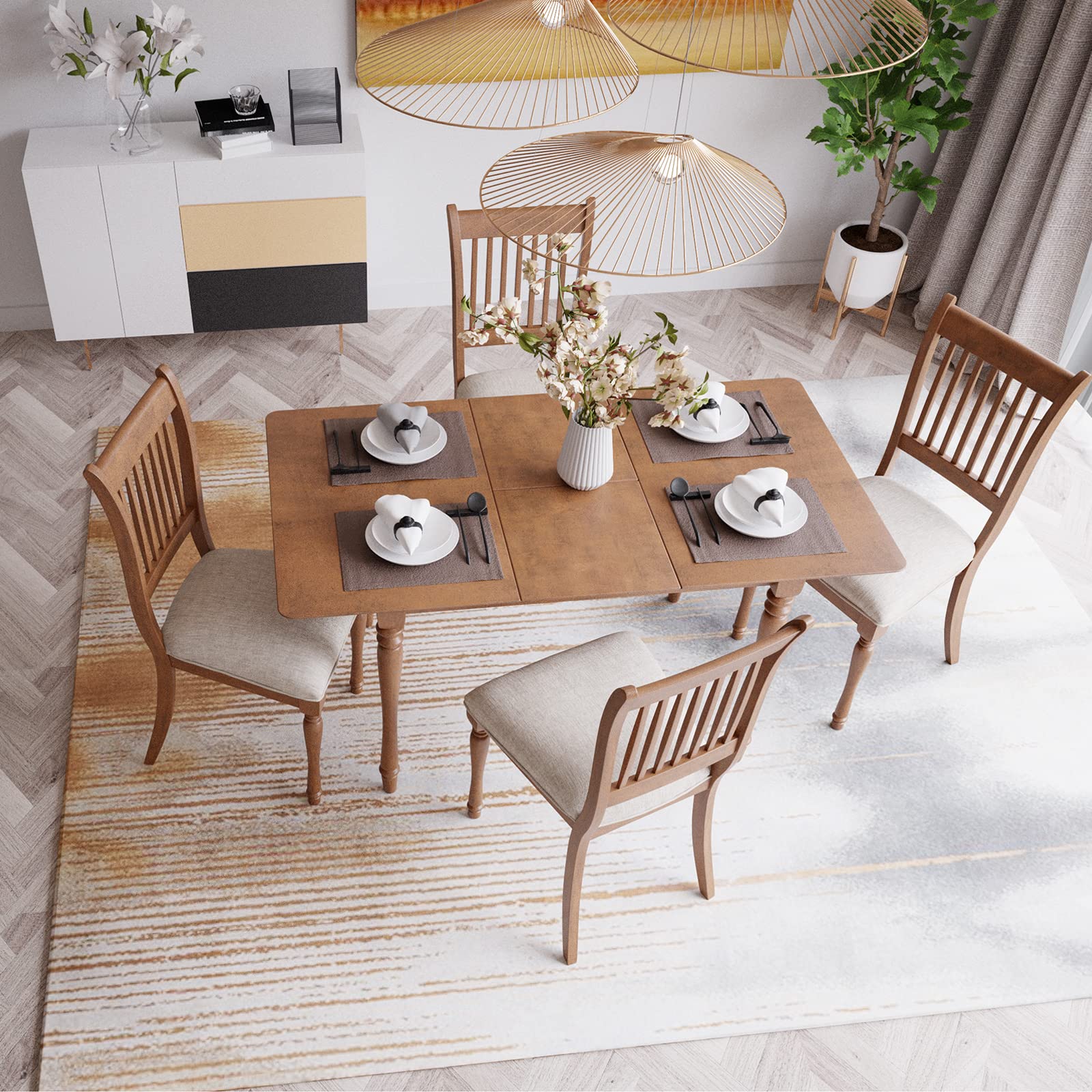 Giantex Farmhouse Dining Table, Extendable Butterfly Leaf Dinette Table