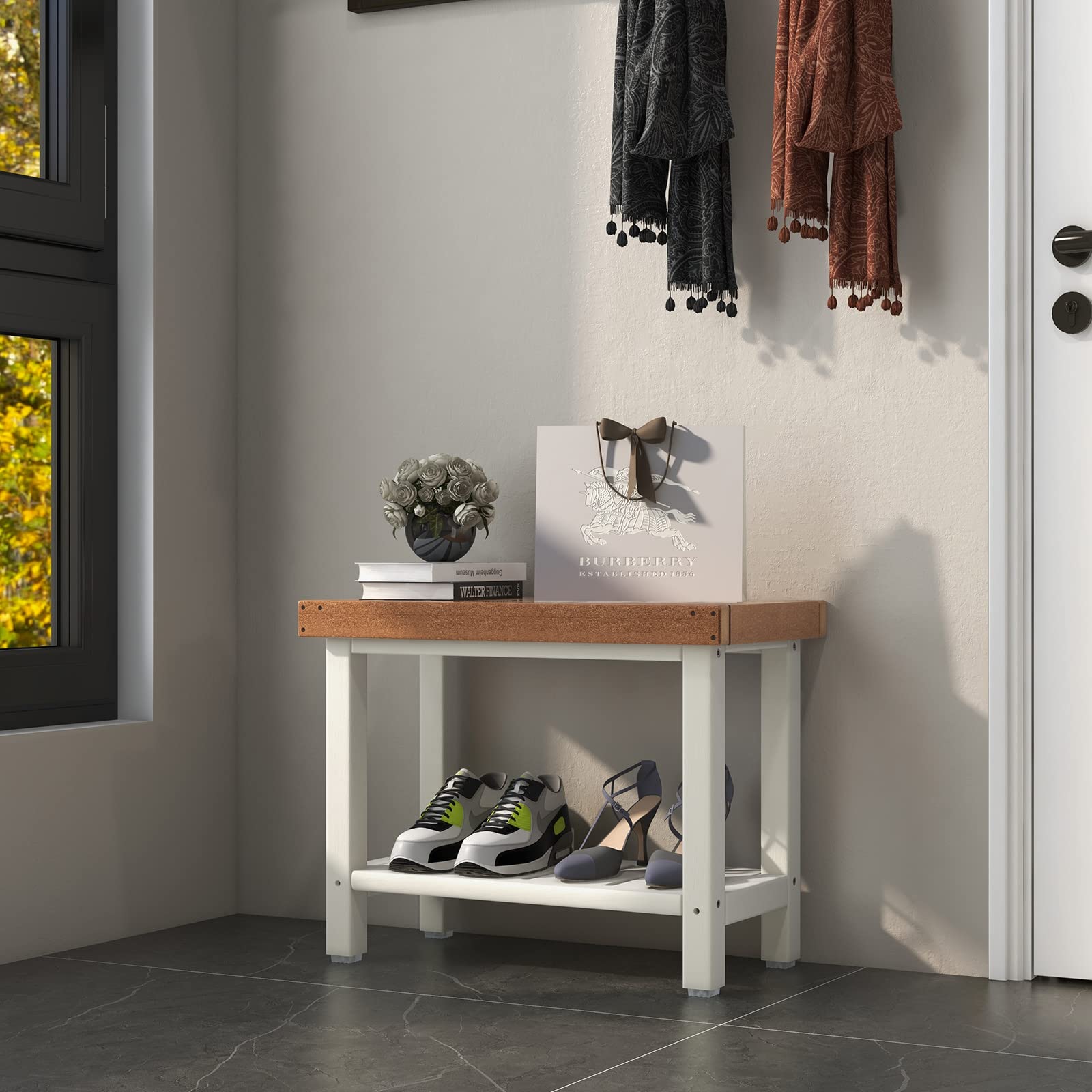 Giantex Shower Bench Stool Waterproof - HDPE Shower Seat with Storage Shelf for Shaving Legs