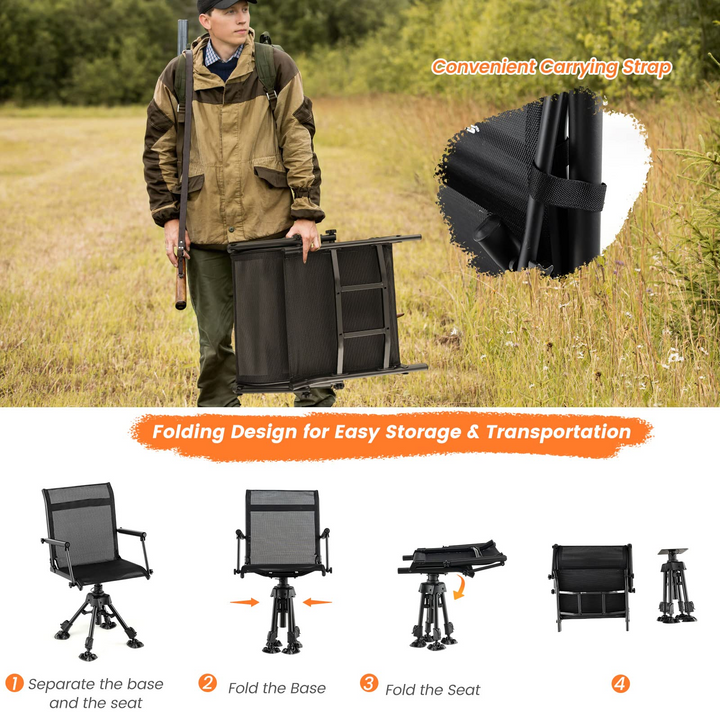 Giantex Swivel Hunting Blind Chair - Foldable 360° Hunter Chair with Oversized Duck Feet