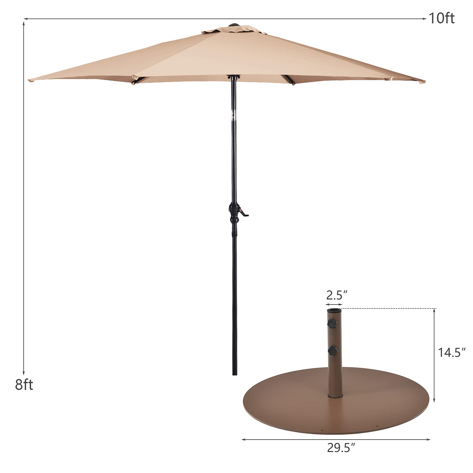 Giantex Patio Umbrella with Base Stand, 10ft Market Umbrella with 59 LBS Heavy-Duty Round Umbrella Stand