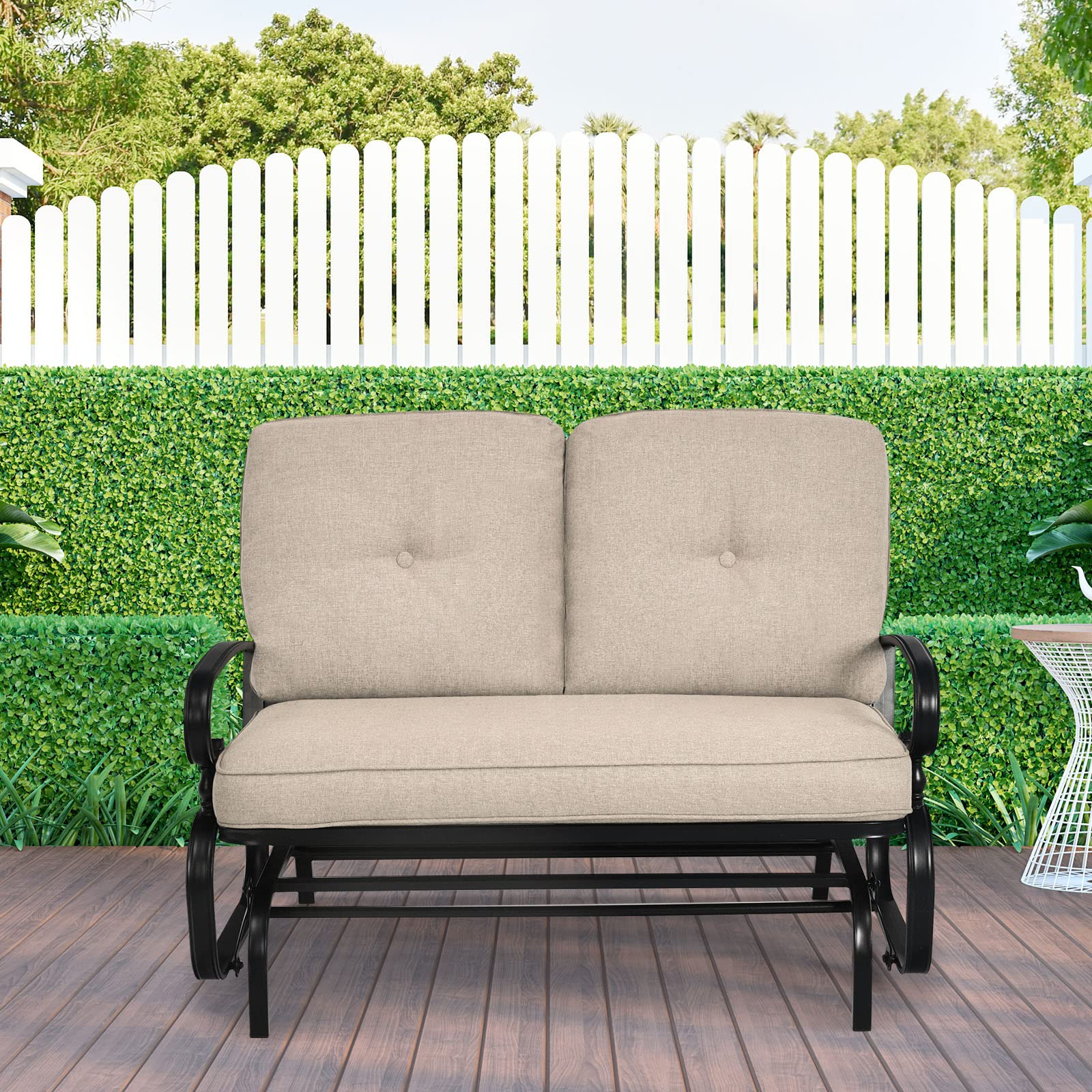 Giantex Outdoor Glider Bench Patio Loveseat with Cushions