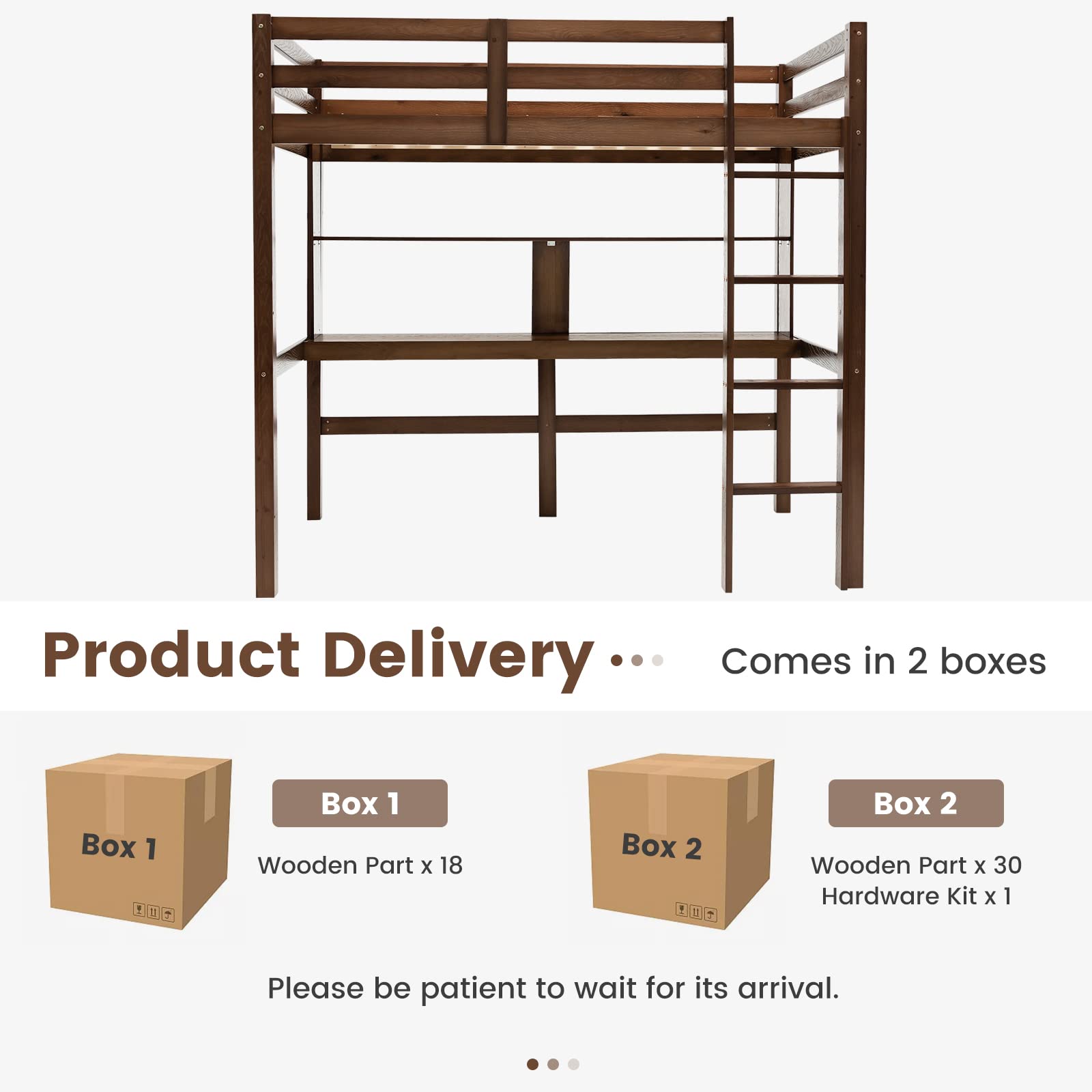 Giantex Twin Loft Bed with Desk and Bookshelf, Wooden Bed Frame with Safety Guardrail & Ladder