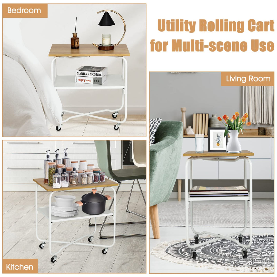 End Table on Wheels, 2-Tier Rolling Storage Cart - Giantex