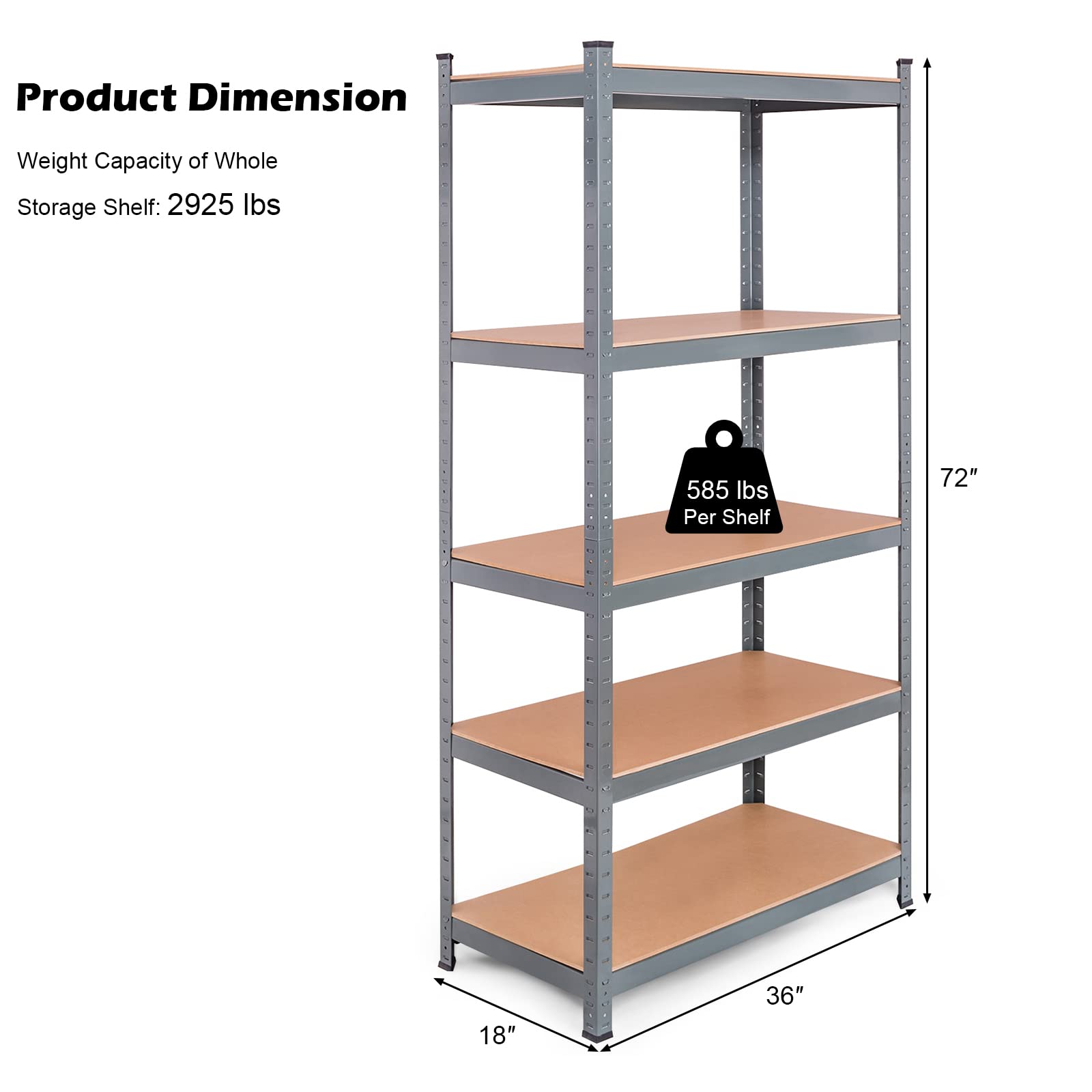Storage Shelving Rack Utility Shelf 5-Tier | Heavy Duty 2750LBS Garage Shelves Shelving