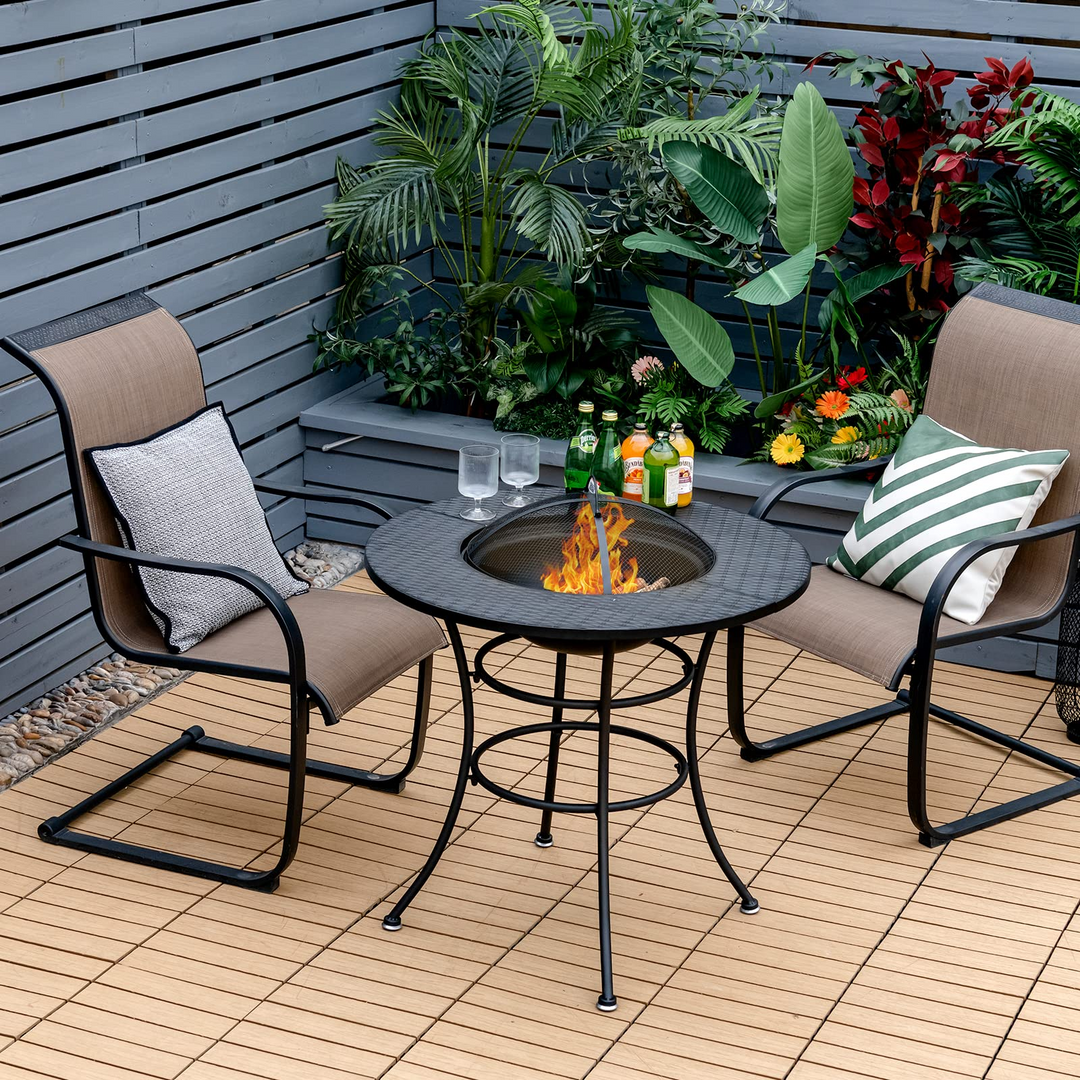 Giantex Fire Pit for Outside 32 Inch, 4-In-1 Multifunctional Dining Table for Camping,Metal Round Small Outdoor Fire Pits