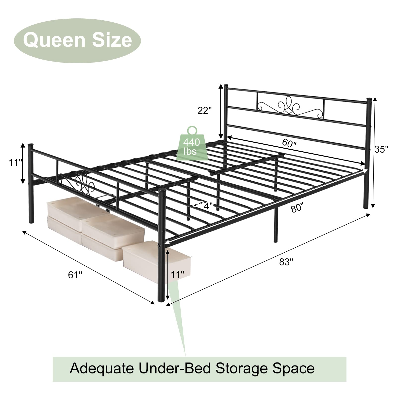 Mattress Foundation w/Heavy Duty Steel Slat Support, No Box Spring Needed