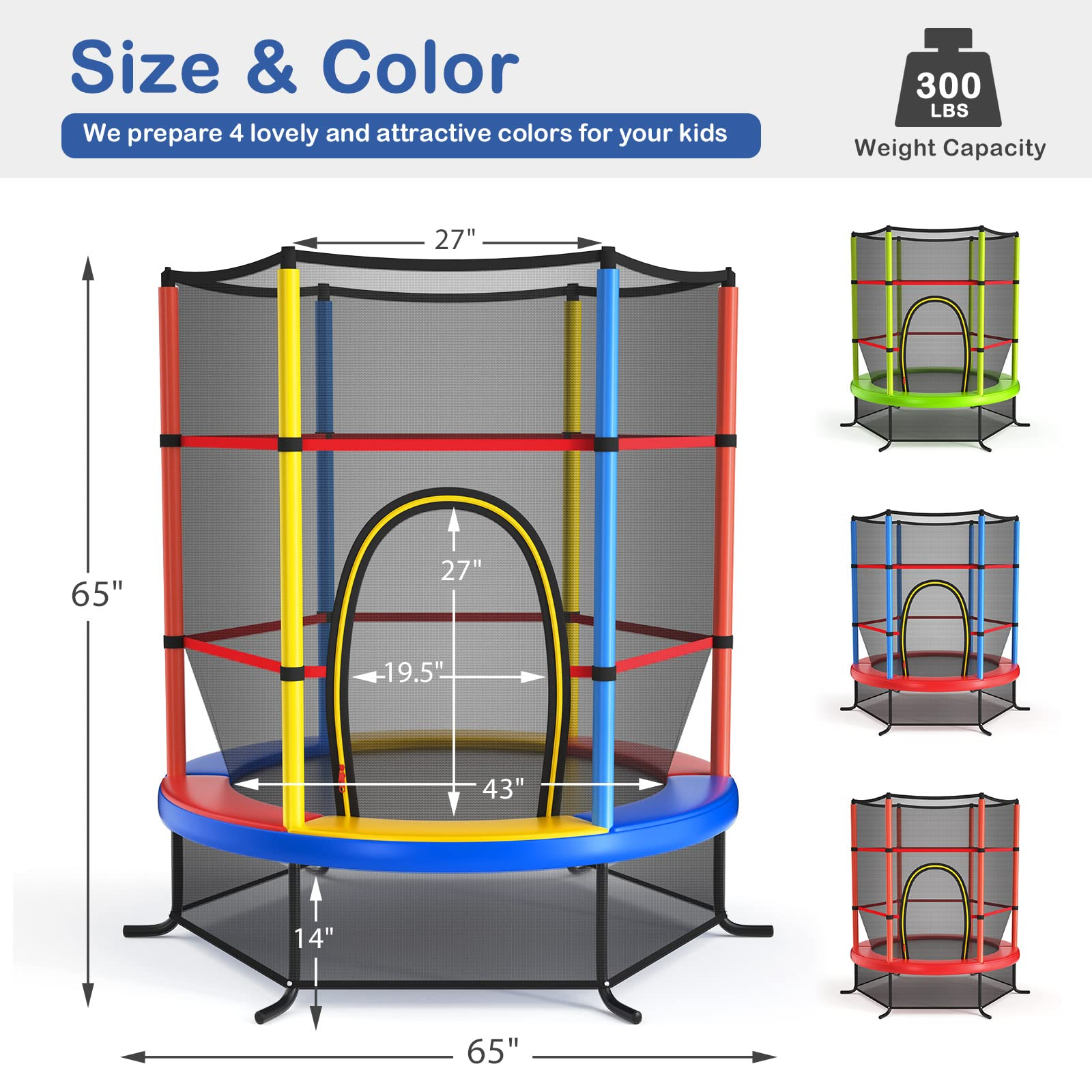 55" Kids Trampoline with Safety Enclosure Net - Giantex