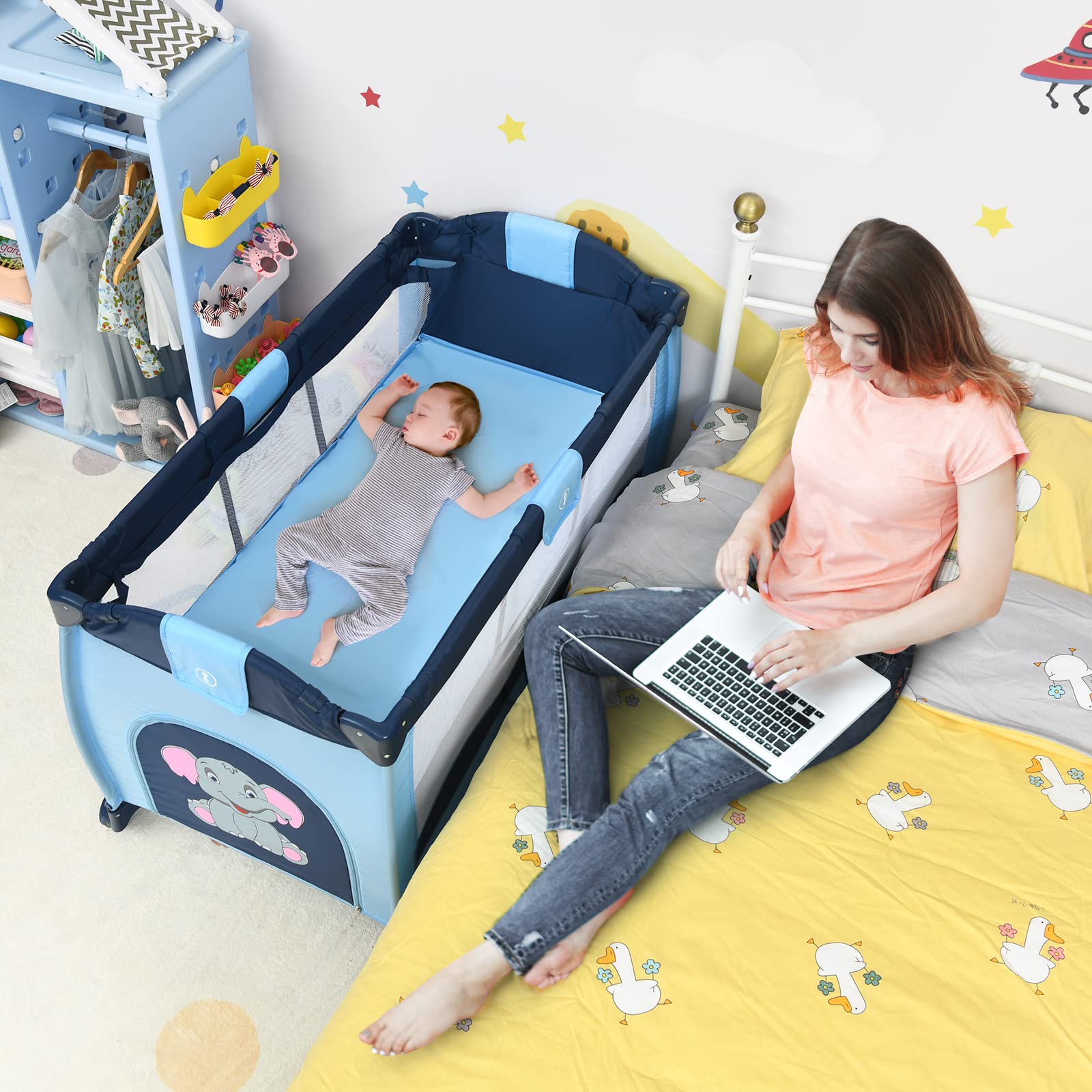 Giantex Nursery Center Playyard Baby Crib Set