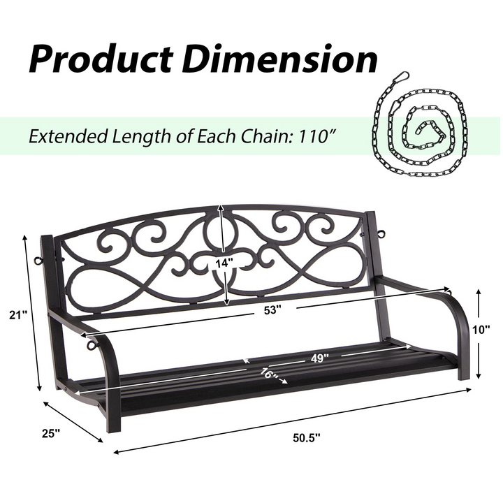Metal Porch Swings 2 Person Outdoor Hanging Garden Bench with Sturdy Chains
