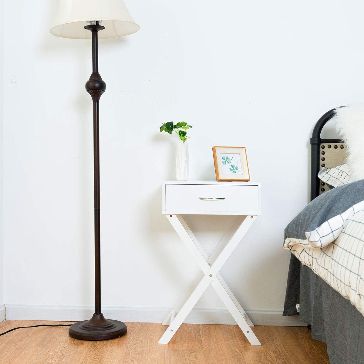 Giantex Nightstand with Drawer X-Shaped Design Sofa Side Table
