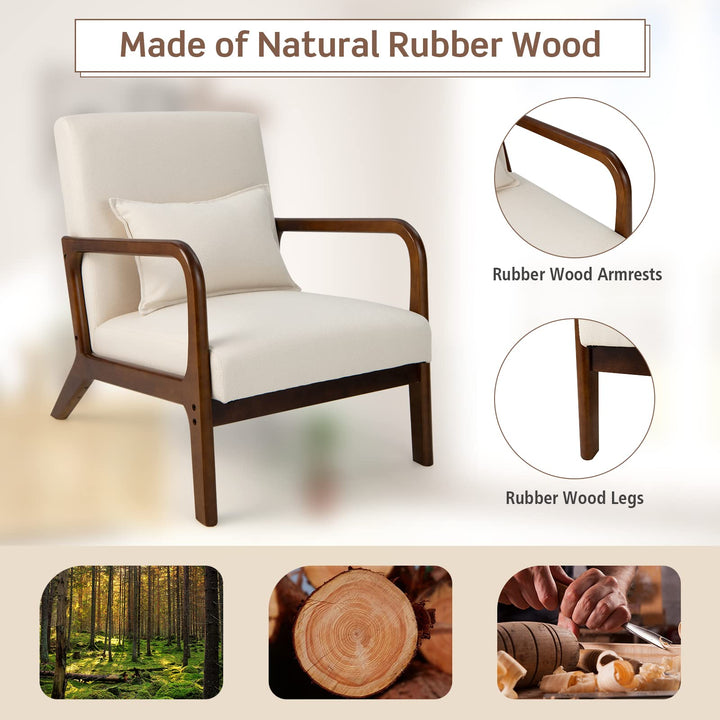 Giantex Modern Accent Chair with Pillow - Comfy Upholstered Lounge Armchair with Anti-Slip Felt Pads