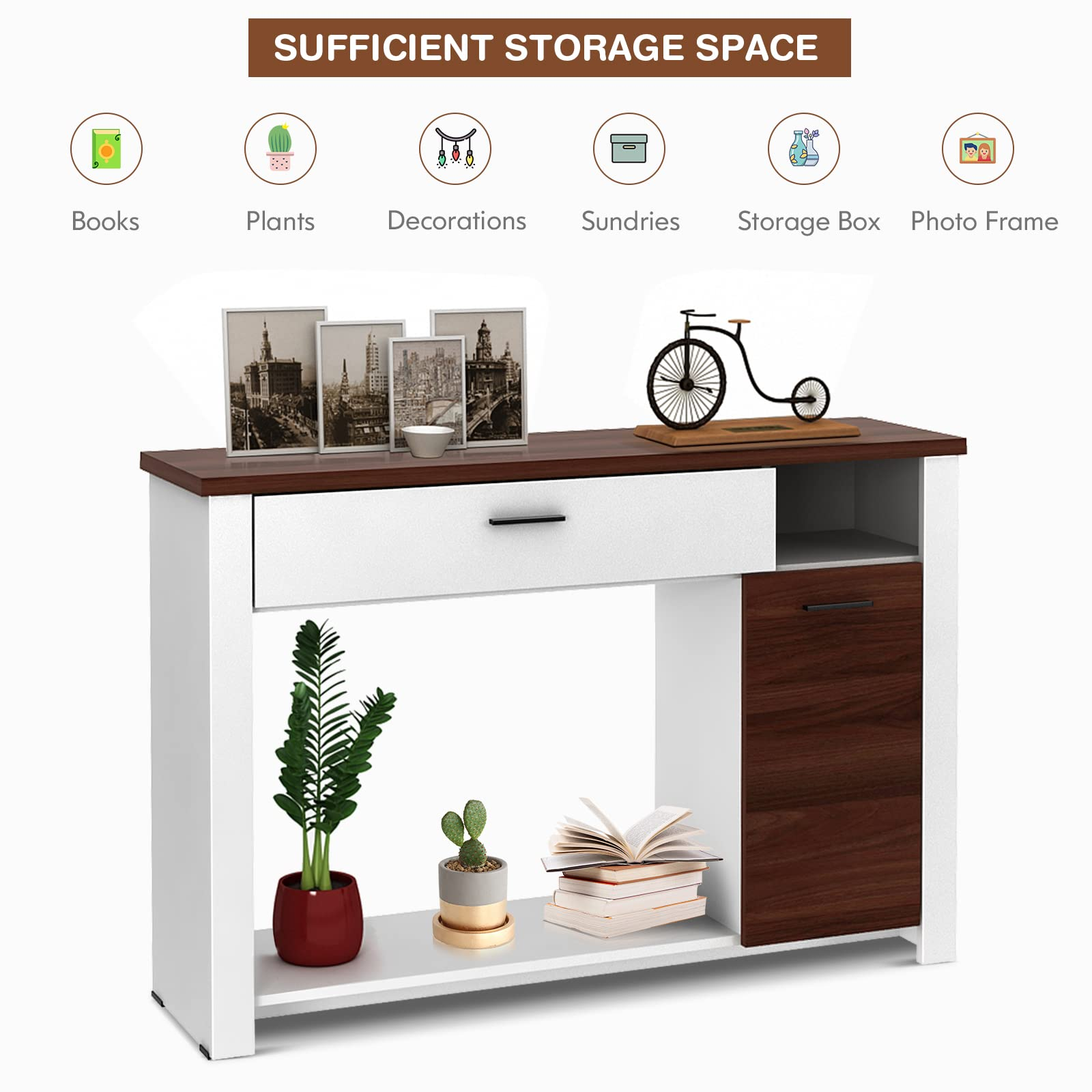 Giantex Console Table 48 Inch Sofa Side Table with Drawer and Cabinet, Entryway Table