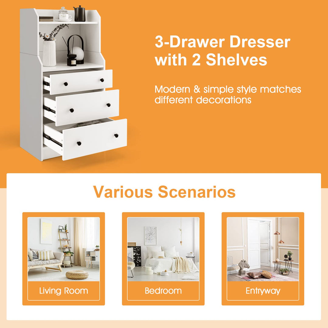 Giantex 3 Drawers Dresser for Bedroom - Modern Storage Dresser Chest of Drawers with 2 Shelves, 3 Pull-Out Drawers
