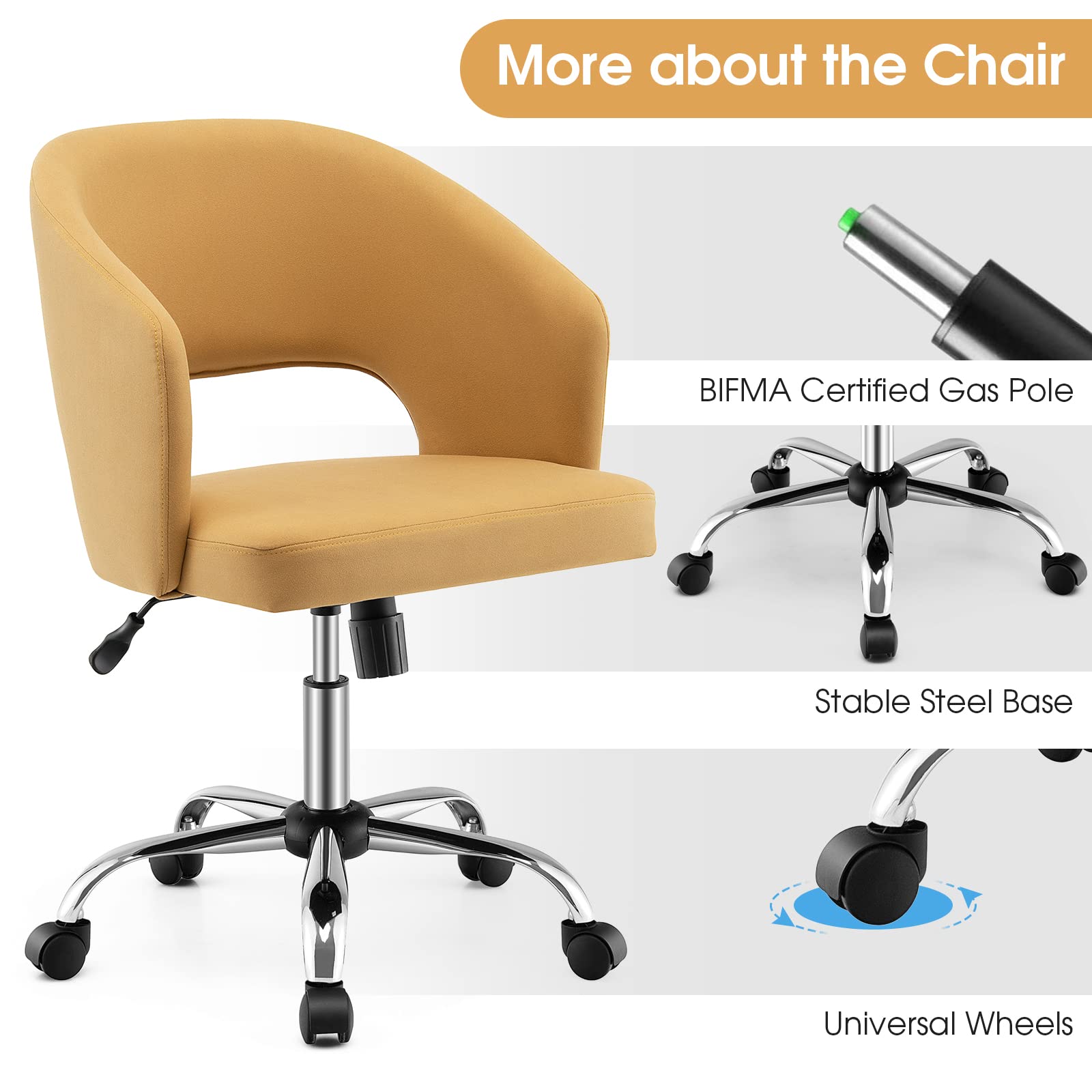Giantex Home Office Desk Chair, Mid Back Swivel Chair with Hollow Design & Height Adjustable (Yellow)