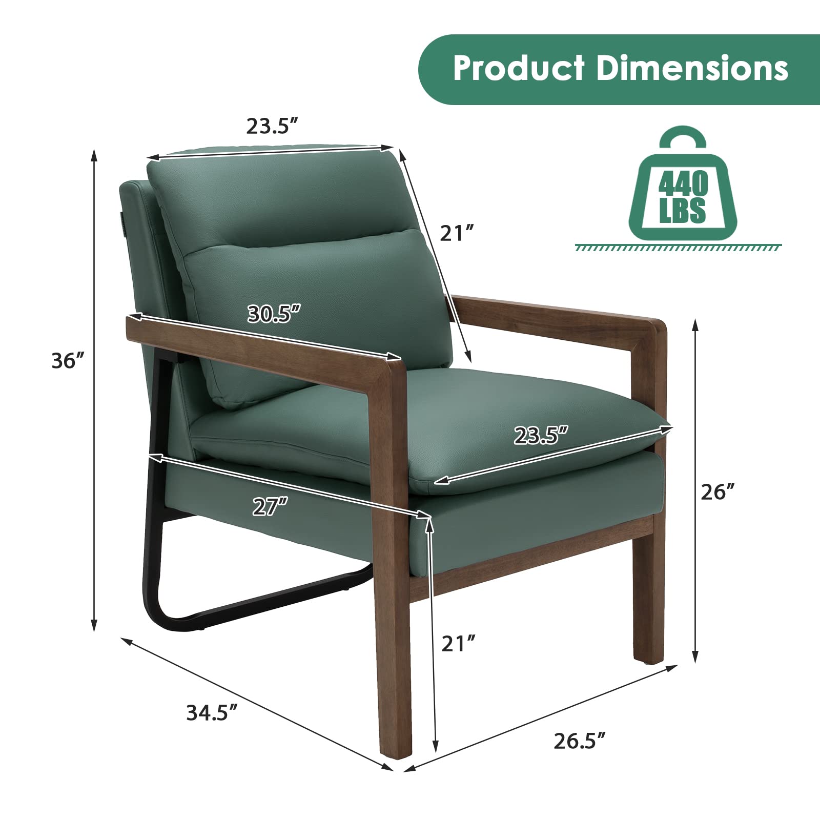 Giantex Accent Chair, Comfy Soft Leathaire Bedroom Chair with Solid Rubber Wood Legs