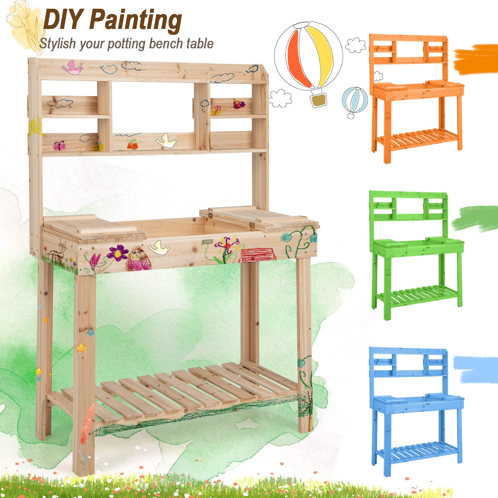 Giantex Garden Potting Bench Table, Large Workbench Table with Shelves, 43.5"x19.5"x 60.5"