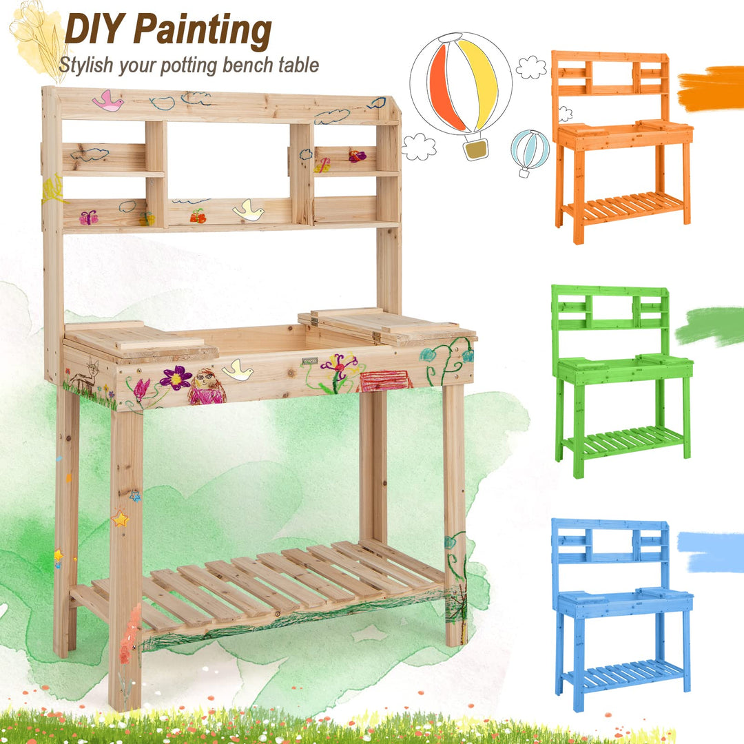 Giantex Garden Potting Bench Table, Large Workbench Table with Shelves, 43.5"x19.5"x 60.5"
