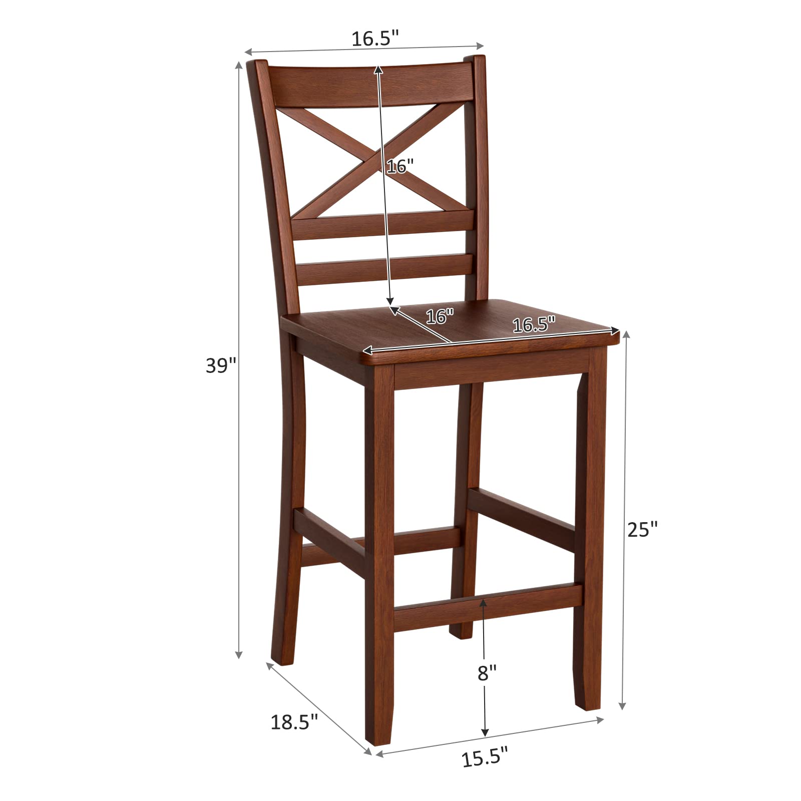 Giantex 25'' Antique Kitchen Counter Height Chairs with Wooden X-Shaped Backrest & Rubber Wood Legs