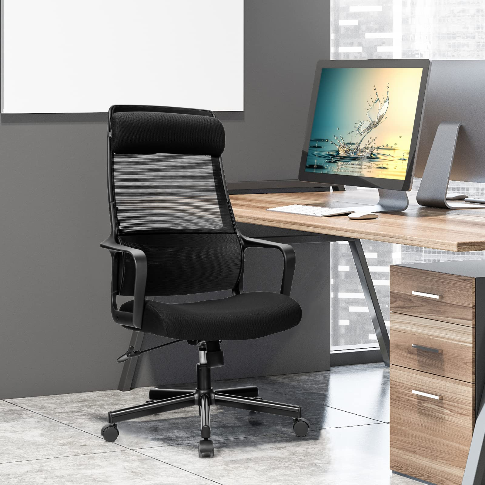 Giantex High Back Mesh Office Chair with Heating Headrest and Lumbar Support Armrest
