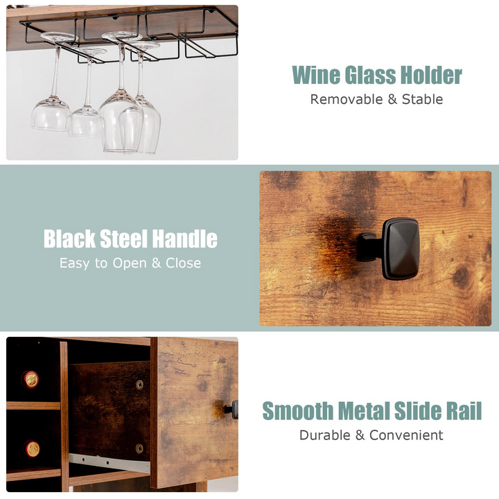 Giantex Sideboard with Hutch, 18 Bottles Wood Wine Rack, 1 Drawer, Standing 4-Tier Bakers Rack with Glass Holder