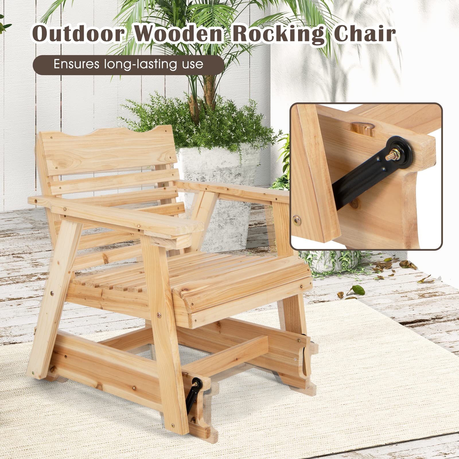 Giantex Outdoor Glider Rocking Chair - Set of 2 Wood Porch Rocker