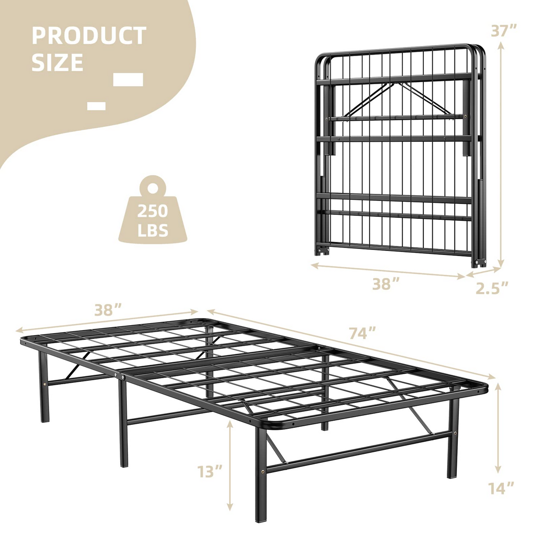 14 Inch Foldable Metal Mattress Foundation | Heavy Duty Bed Frame with Steel Slat