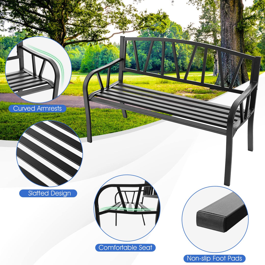 Giantex Garden Bench for Outside 50 Inch - Outdoor Bench with Rustproof Metal Frame, Black