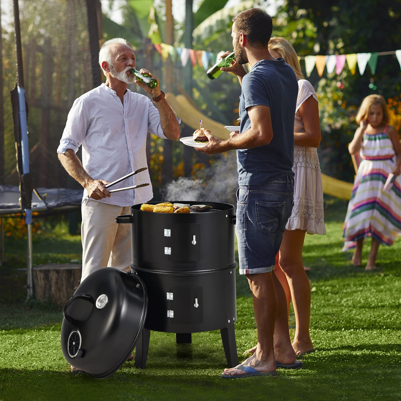 Giantex 3-in-1 Outdoor Smoker Grill with Smoker Combo