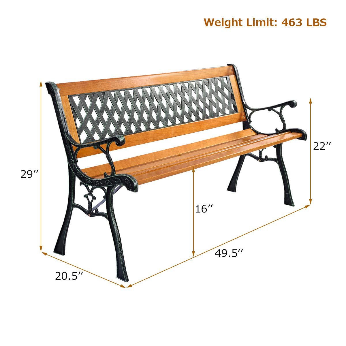 Giantex 50'' Patio Bench, Outdoor Furniture Cast Iron Hardwood Frame Porch Loveseat