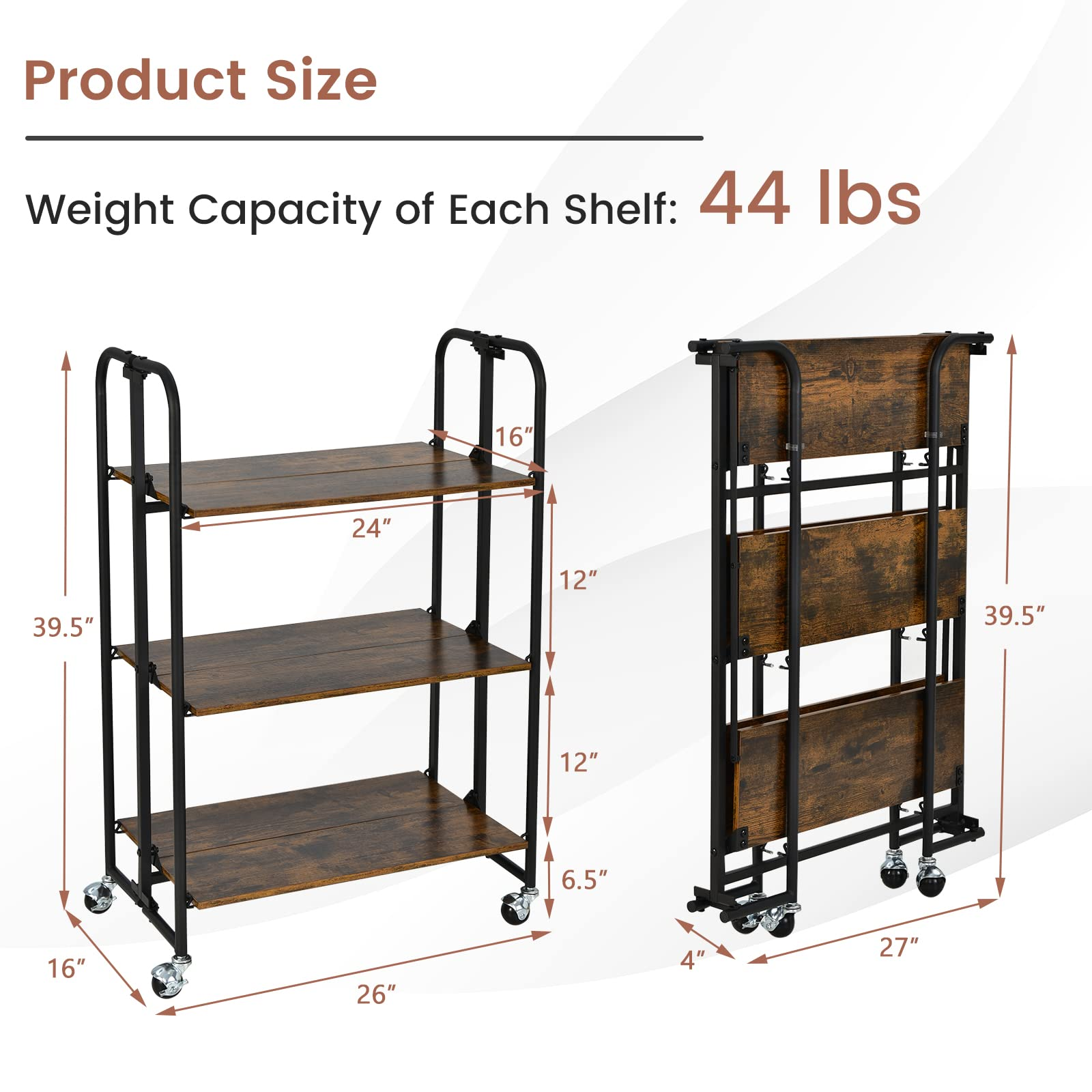 Giantex Foldable Storage Shelves with Wheels
