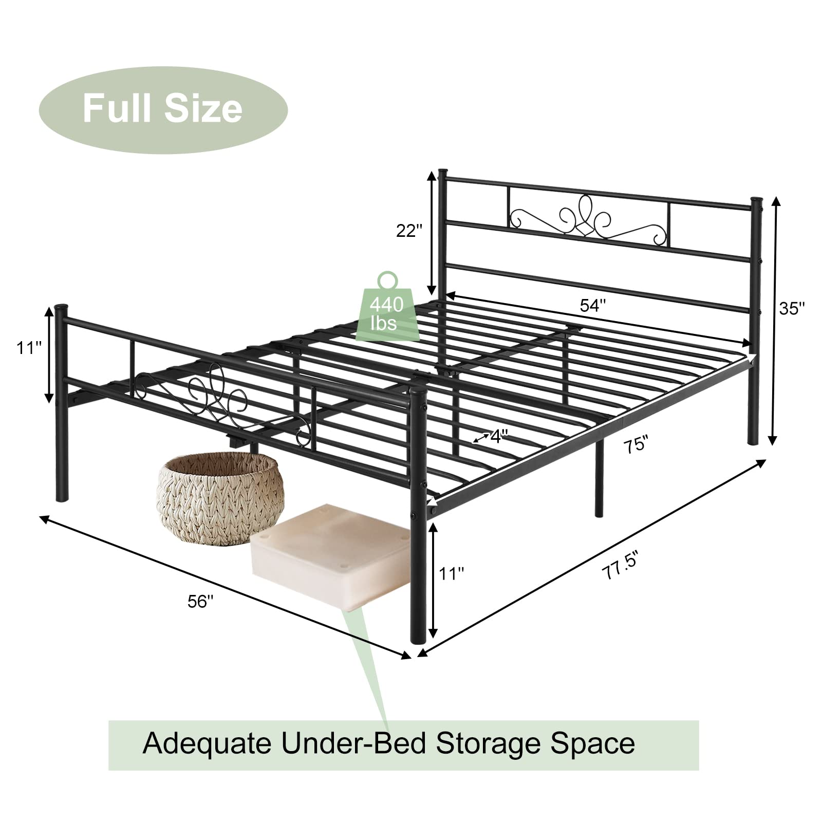 Mattress Foundation w/Heavy Duty Steel Slat Support, No Box Spring Needed